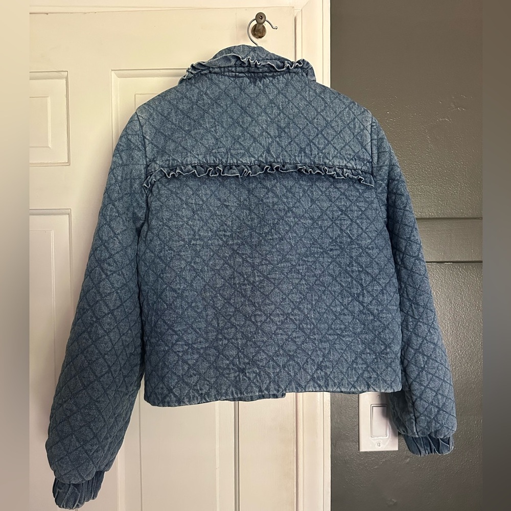 Anthropologie Avec Les Filles The Maura Bow-Tie Denim Jacket Quilted Blue Casual - Picture 5 of 8